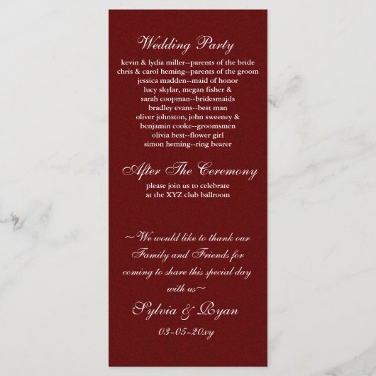 Red Silver Snowflakes Hochzeitsprogramme Teelänge Programm (Rückseite)