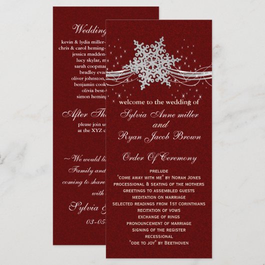 Red Silver Snowflakes Hochzeitsprogramme Teelänge Programm (Vorne/Hinten)