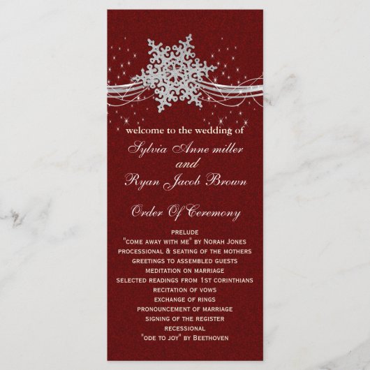 Red Silver Snowflakes Hochzeitsprogramme Teelänge Programm (Vorderseite)