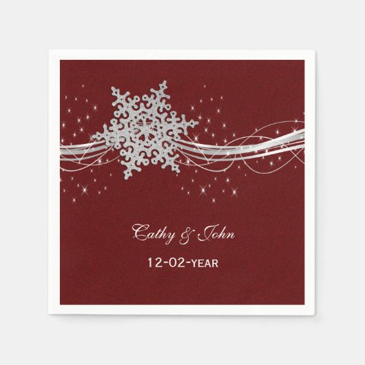 Red Silver Snowflakes personalisierte Hochzeitslip Serviette (Vorderseite)