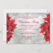 Red Silver Sparkle Holly Floral Weihnachtsfest Par Einladung (Vorderseite)