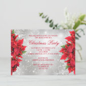 Red Silver Sparkle Holly Floral Weihnachtsfest Par Einladung (Stehend Vorderseite)
