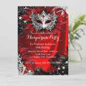 Red Silver Sparkle Magical Night Masquerade Party Einladung (Stehend Vorderseite)