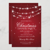Red & Silver Sparkling Chain Weihnachtsfest Party Einladung (Vorne/Hinten)