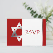 Red Silver Star von David Bar Mitzvah UAWG RSVP Karte (Stehend Vorderseite)
