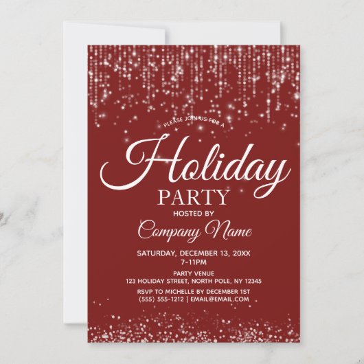 Red Silver String Lights Corporate Holiday Party Einladung (Vorderseite)