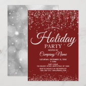 Red Silver String Lights Corporate Holiday Party Einladung (Vorne/Hinten)
