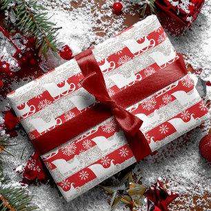Red & Silver Stripe Snowflake & Santa Sleigh Geschenkpapier