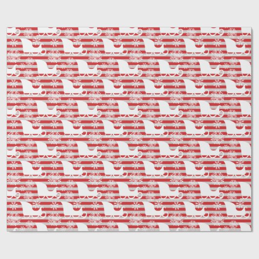 Red & Silver Stripe Snowflake & Santa Sleigh Geschenkpapier (Flach)
