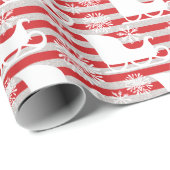 Red & Silver Stripe Snowflake & Santa Sleigh Geschenkpapier (Rolleneckpunkt)