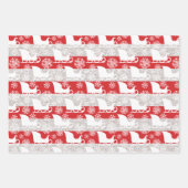 Red & Silver Stripe Snowflake & Santa Sleigh Geschenkpapier Set (Vorderseite 3)