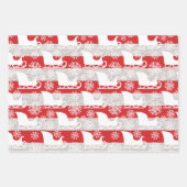 Red & Silver Stripe Snowflake & Santa Sleigh Geschenkpapier Set (Vorderseite)