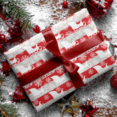 Red & Silver Stripe Snowflake & Santa Sleigh Geschenkpapier Set