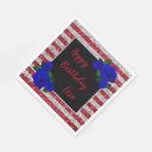 Red Silver Stripes Glitzer Deep Blue Rose Geburtst Serviette (Ecke)