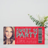 Red Silver Sweet 16 Ticket Einladung (Stehend Vorderseite)