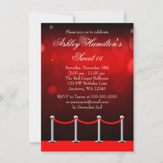 Red Silver Teppich Hollywood Sweet 16 Geburtstag Einladung