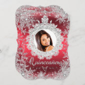 Red Silver Tiara Snowflake Sparkle Quinceanera Einladung (Vorne/Hinten)