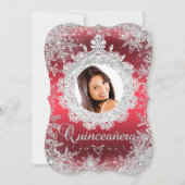 Red Silver Tiara Snowflake Sparkle Quinceanera Einladung (Vorderseite)