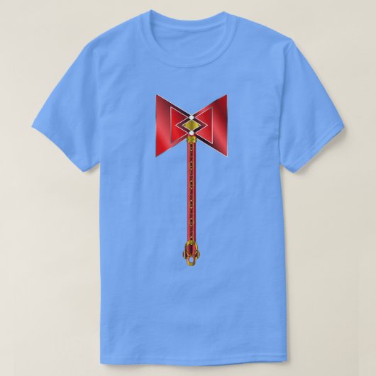 Red Silver und Gold Chango DoubleHeaded Thunder Ax T-Shirt (Design vorne)