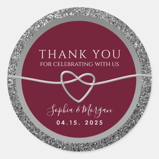 Red Silver Wedding Vielen Dank Runder Aufkleber (Vorderseite)