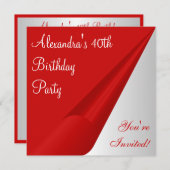 Red Silver White 40. Geburtstag Party Einladung (Vorne/Hinten)