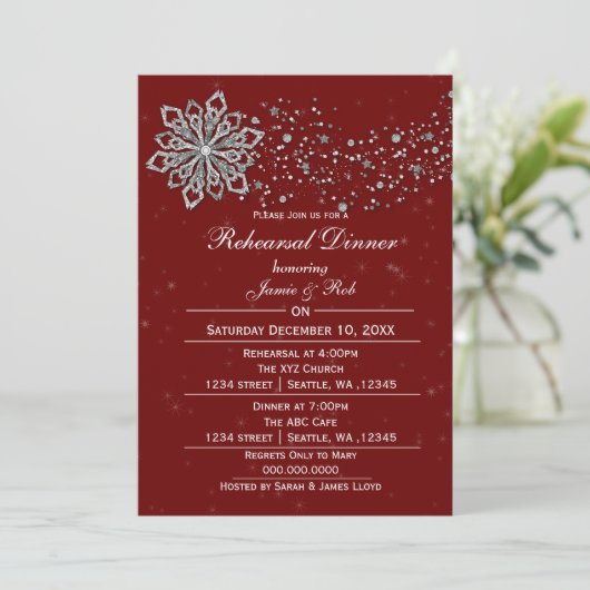 Red Silver Winter Probe Dinner einladen Einladung (Stehend Vorderseite)