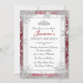 Red Silver Winter Wonderland Sweet 16 Einladung (Vorderseite)