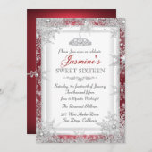 Red Silver Winter Wonderland Sweet 16 Einladung (Vorne/Hinten)