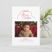 Red Simple Bow Scallop Foto Weihnachtskarte Feiertagskarte (Stehend Vorderseite)