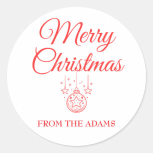 Red Simple Calligraphy Merry Christmas Classic Runder Aufkleber