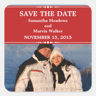 Red Simple Chic Foto Save the Date Stickers