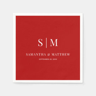 Red Simple Couple Initials Wedding Serviette