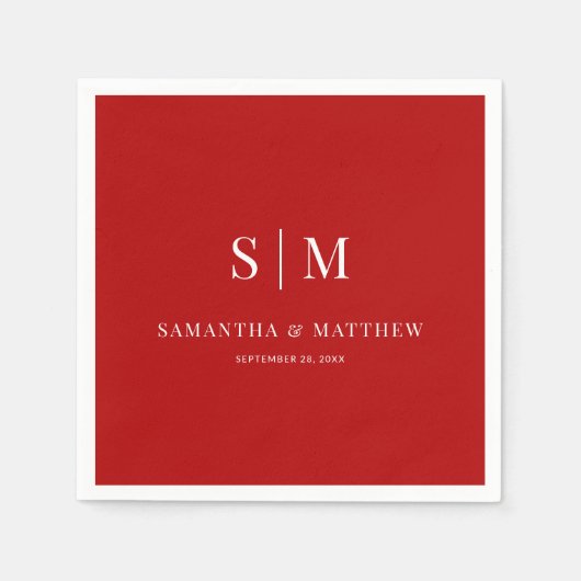 Red Simple Couple Initials Wedding Serviette (Vorderseite)