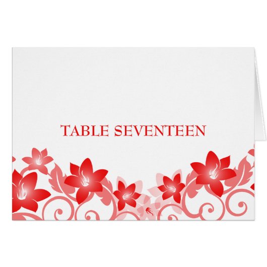 Red Simple Floral Tischnummer Card (Vorderseite (Horizontal))