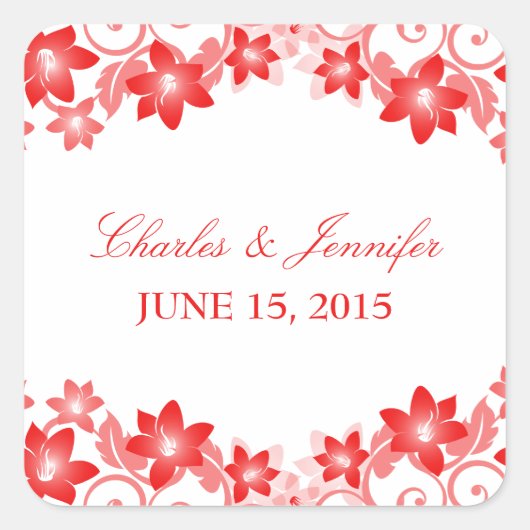 Red Simple Floral Wedding Stickers (Vorderseite)