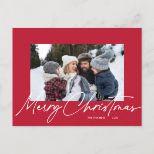 Red Simple Merry Christmas Calligraphy Foto Feiertagspostkarte