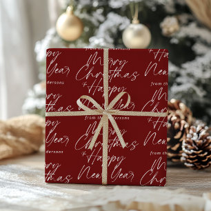 Red Simple Modern Frohe Weihnachten & Happy New Ye Geschenkpapier