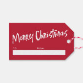 Red Simple Modern Lettering Frohe Weihnachten Geschenkanhänger (Vorderseite (Horizontal))