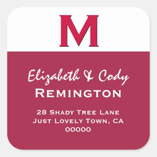 RED Simple Monogram M oder Any Initial V10 Quadratischer Aufkleber (Vorderseite)