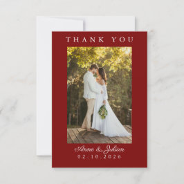 Red Simple Photo Wedding Thank You Card W Note Dankeskarte