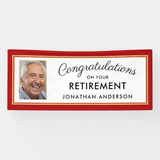 Red Simple Retirement Party Foto Banner (Horizontal)