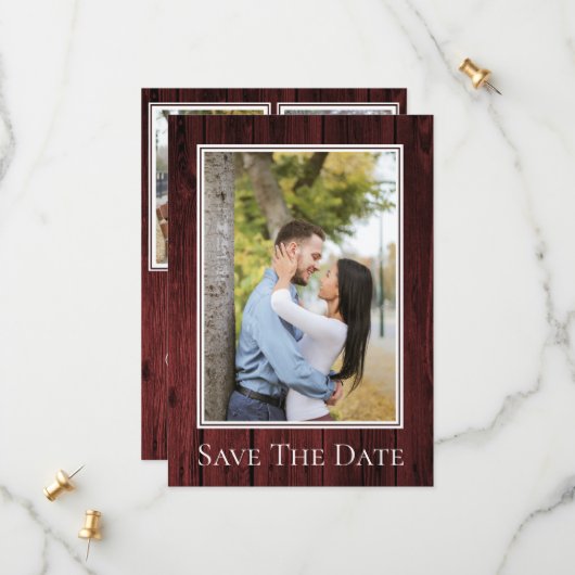Red Simple Rustic Foto Save the Date (Vorderseite/Rückseite Beispiel)