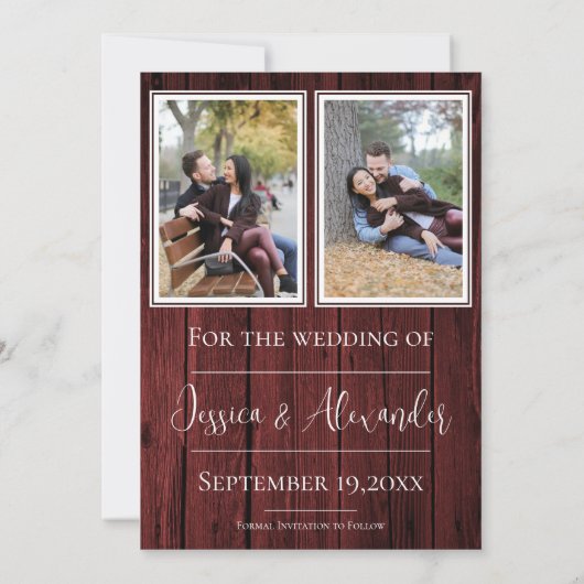 Red Simple Rustic Foto Save the Date (Rückseite)