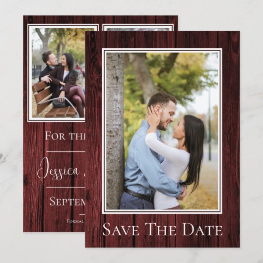 Red Simple Rustic Foto Save the Date (Vorne/Hinten)