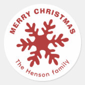 Red Simple Snowflake Frohe Weihnachtsfamilie Runder Aufkleber (Vorderseite)