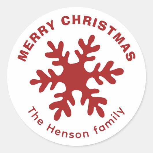 Red Simple Snowflake Frohe Weihnachtsfamilie Runder Aufkleber (Vorderseite)