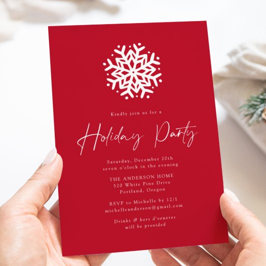 Red Simple Snowflake Holiday Party Einladung