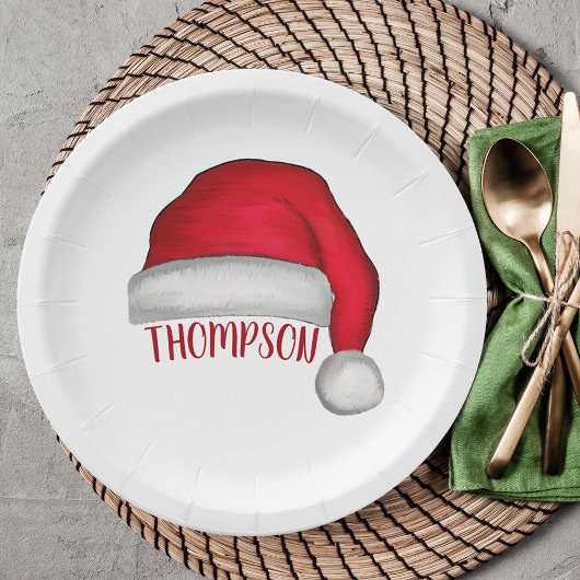 Red Simple Traditional Christmas Weihnachtsmannmüt Pappteller