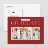 Red Simple Typografy Foto Collage Abschluss Postkarte (Vorne/Hinten)