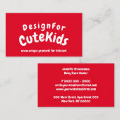 Red Simple Typografy Kids Play Visitenkarte (Vorne/Hinten)